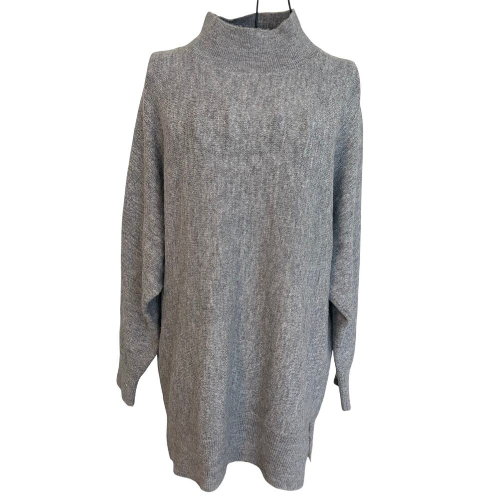 Magaschoni Cozy Oversized Knit Pullover Sweater Lagenlook Mock Neck Grey Tunic